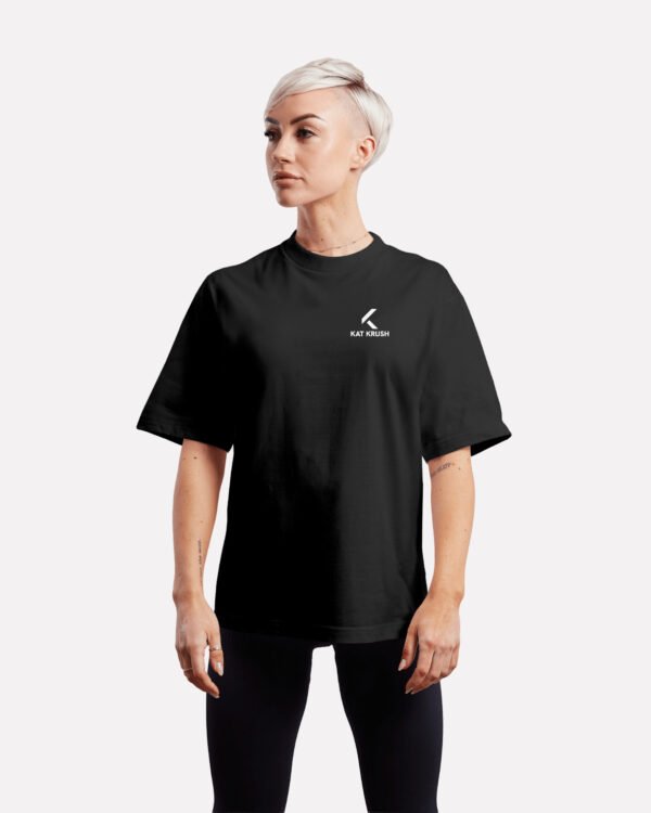 Black oversized t-shirt with small white Kat Krush logo on the chest Black oversized t-shirt with small white Kat Krush logo on the chest