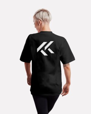 Black oversized 200gsm t-shirt with large KK logo back graphic