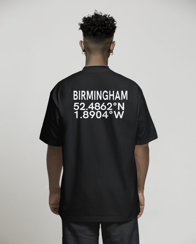Birmingham coordinates t-shirt oversized streetwear UK back print