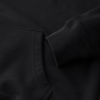 Macro close-up of heavyweight hoodie pocket, ribbed cuff and premium stitching details highlighting structured cotton construction and quality finish.