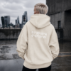 Natural Raw oversized London coordinates hoodie styled in an urban rooftop setting with cinematic concrete surroundings and relaxed oversized streetwear fit.