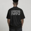 Black oversized Liverpool coordinates T-shirt featuring Liverpool city coordinates printed on the back, styled with a relaxed streetwear silhouette.