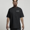 Front view of black oversized London Signature coordinates T-shirt featuring minimalist white chest print, heavyweight organic cotton and relaxed fit.